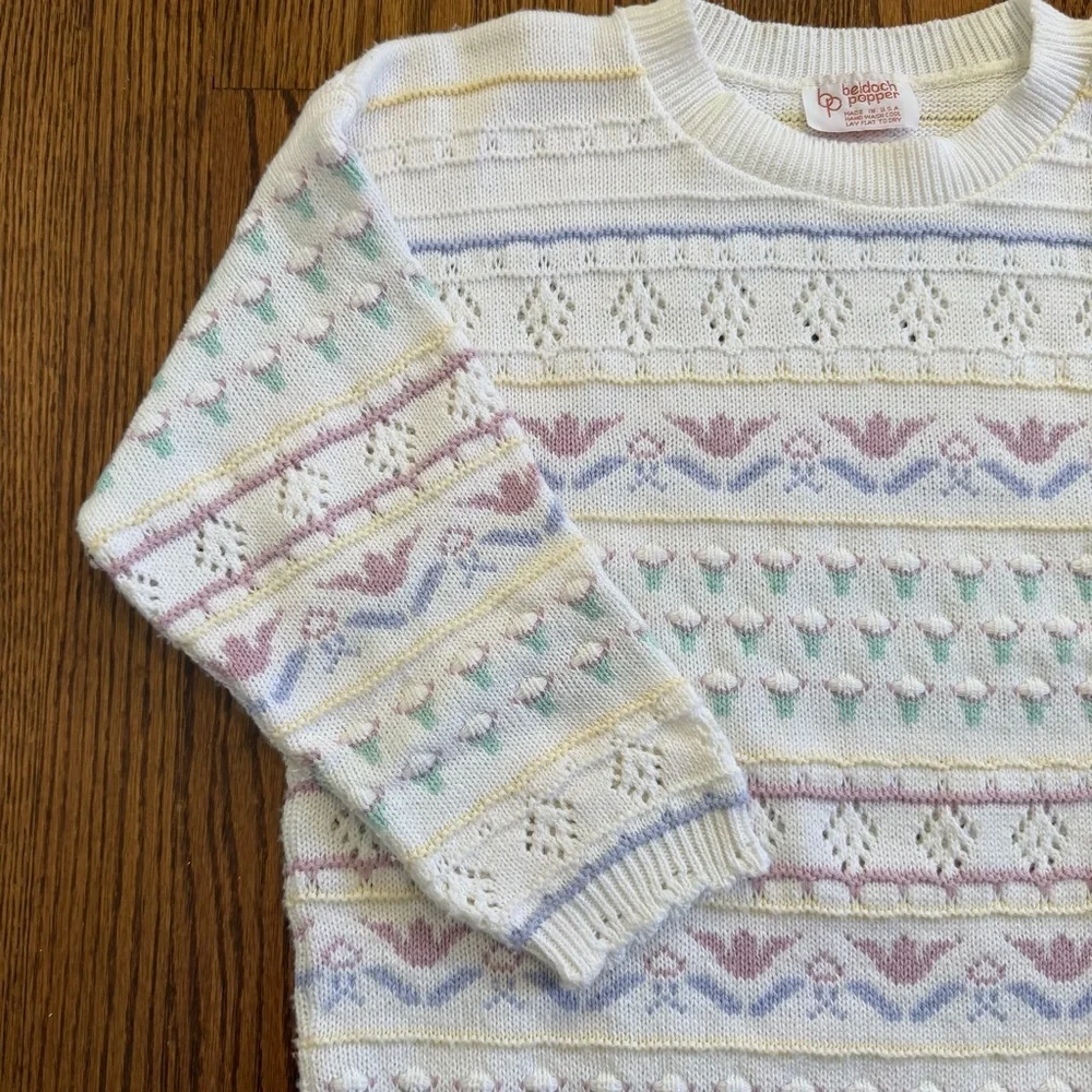 Beldoch Popper Vintage White Floral Striped Pointelle Sweetheart Style Size S/M